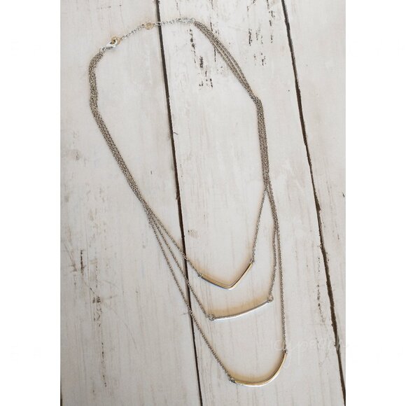 BaubleBar Triple Linear Pendant Necklace Silvertone Jewelry Minimalist Preppy - Picture 8 of 9